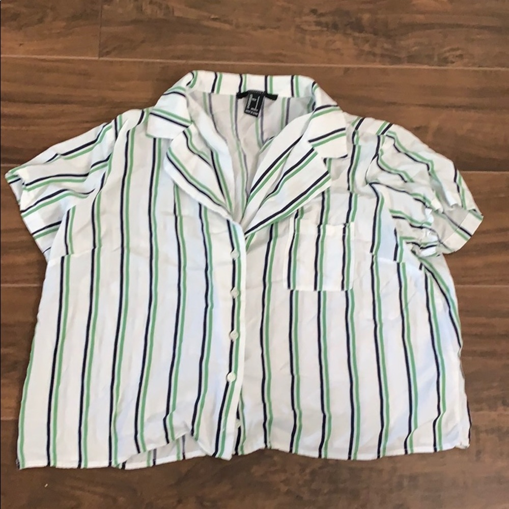 Striped crop button down